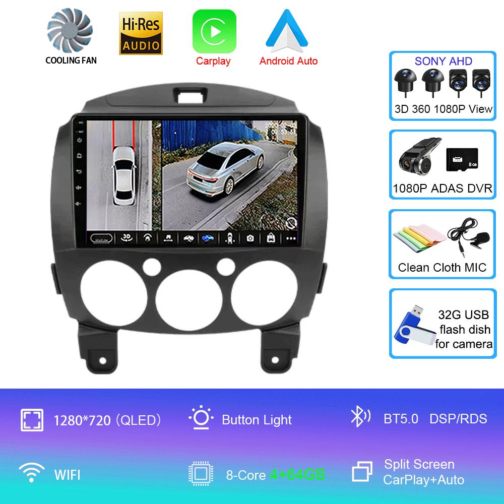 Android 14 Car Radio Multimedia Player For MAZDA 2 Mazda2 2007 2008 2009 2010 2011 2012 2013 2014 GPS Navi 2 Din Autoradio QLED