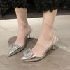 Fashion Elegant Thin High Heels Pumps for Women 2025 Spring Rhinestones Buckle Shallow Mouth Single Shoes Woman Pointed Toe Office Shoes