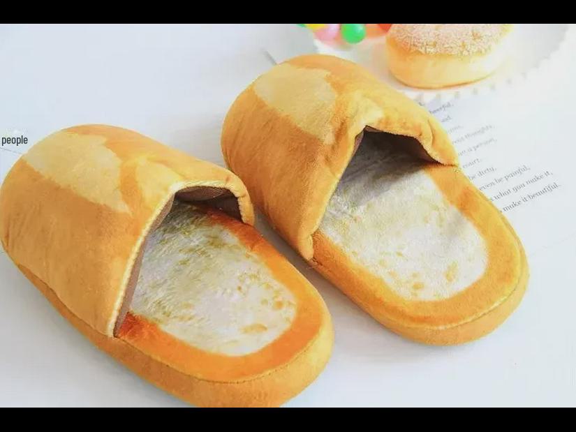 Plush Foodie Bread Hamburger Toast Winter Non-Slip Soft Home Shoes