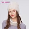 SOMALER Women's Winter Warm Fluffy Angora Hat Scarf Set Warm Angora Wool Knit Beanie  Neck Warmer 2 in 1 Gift Set