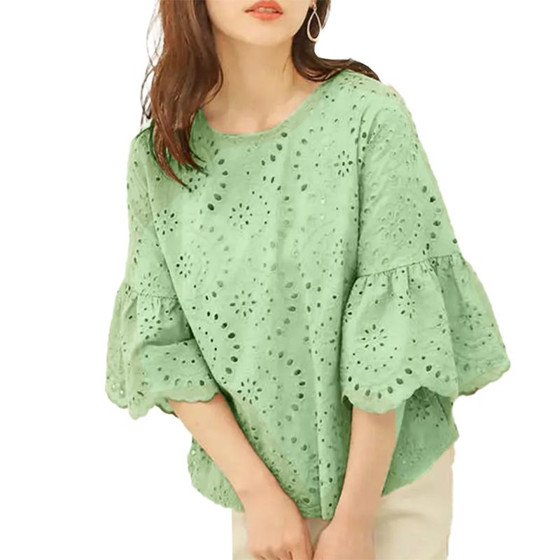 

ZANZEA Женская повседневная кружевная блузка крючком с круглым вырезом и рукавами 3/4 L