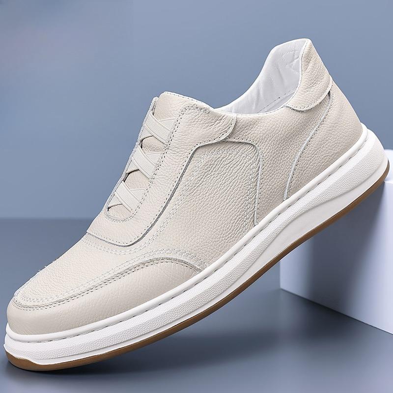 Fashion Men's Slip on Leather Shoes Autumn New Hollow Breathable Fashion Casual Shoes Comfortable Height Increase Outdoor Non Slip Flats