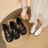 Square head hollow versatile casual pig cage shoes women's summer new retro baotou woven flat Roman sandals