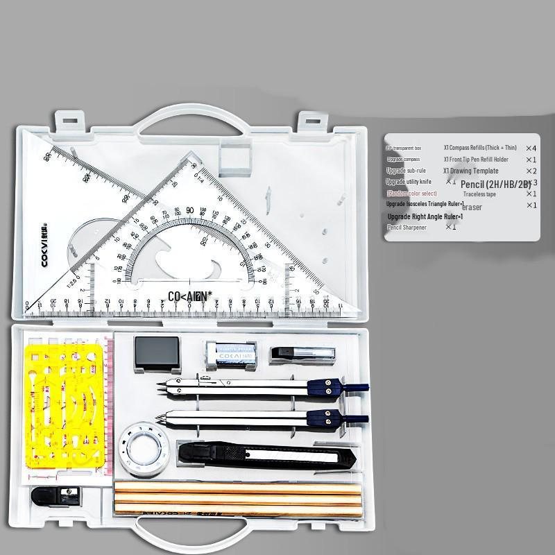 Professional Drawing Set: Black Metal Compass with Replacement Lead and Ruler for Creative Circles and Student Exams.