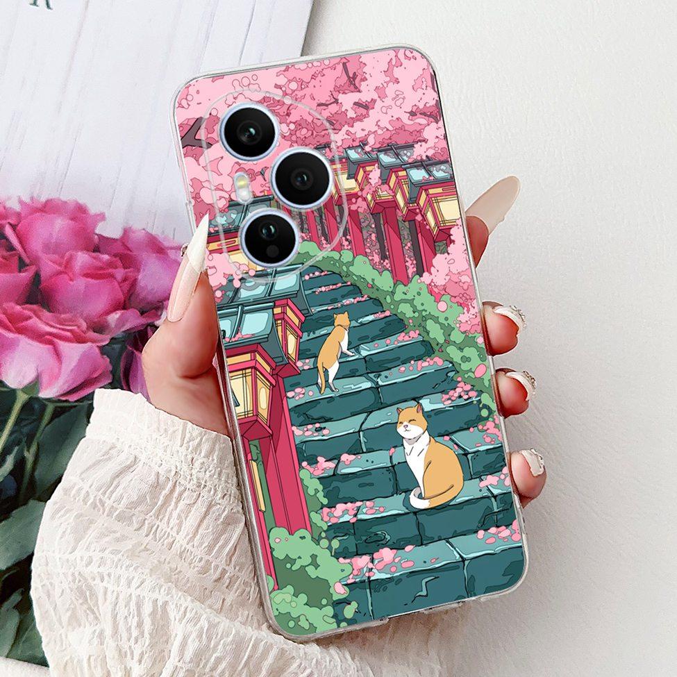 Clear For Honor 400 Pro Case DNP-NX9 Cute Cartoon Cat Fashion Flower Funny Painted Soft Bumper For Honor 400Pro Back Cover Funda