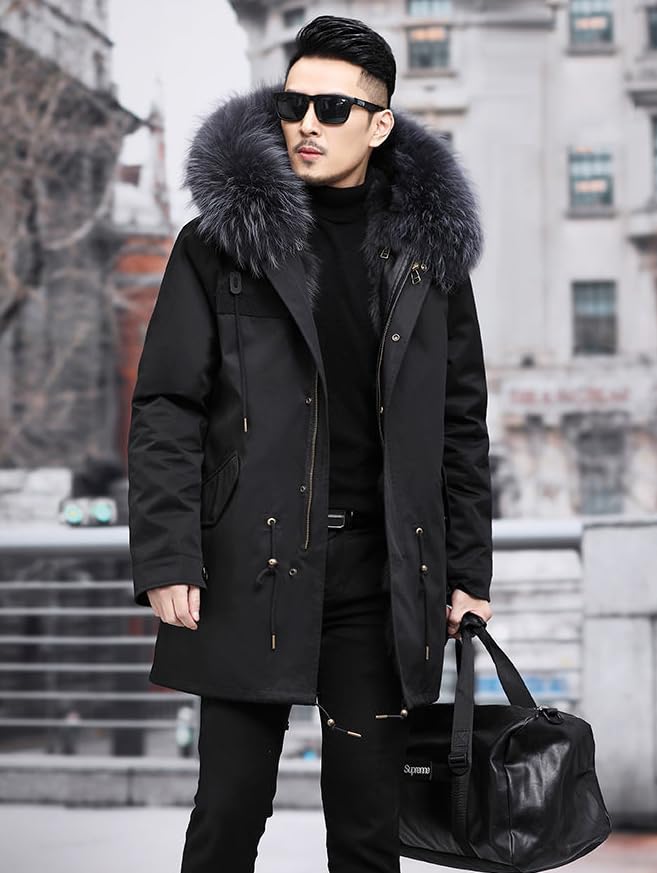 NOLCCTN Mod Brushed Cold Weather Jacket for Autumn and Solid Plus Warm and Military Outdoor Men's Coat, Padded, Fleece-Lined, Fur, Winter, Color,