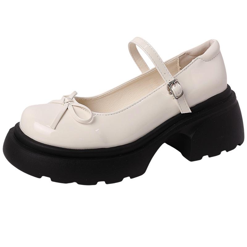 Buckle versatile thick heel high heel small leather shoes women's summer fashion beautiful with skirt gentle Mary Jane single shoes