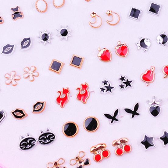 36 par kolczyków damskich w kształcie kolczyków, lśniących, wielokolorowych, z kreskówek, bez uszkodzeń, dekoracyjnych, ze stali nierdzewnej