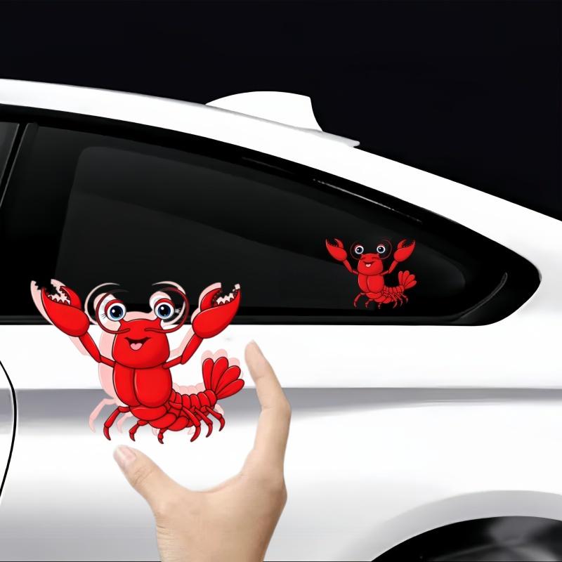 2 sheets of red cartoon lobster car stickers, lobster style car badge stickers, lobster pattern stickers, suitable for vehicle accessory decoration