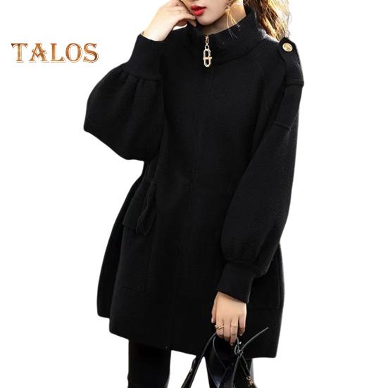 

Женское зимнее пальто с защитой шеи, воротником-стойкой, толстыми длинными рукавами и большими карманами, свободная однотонная застежка-молния, сохраняющая тепло, куртка для свиданий и отдыха на открытом воздухе M чёрный