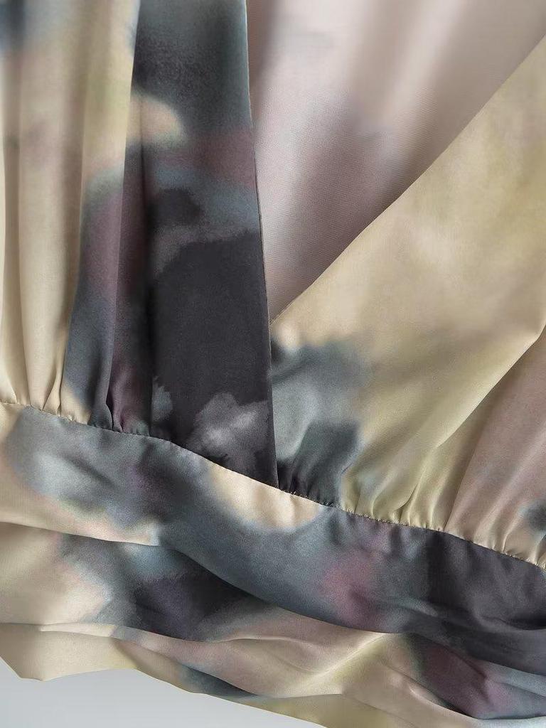 2024 Euro-American Women's Fashion: French Ink-Wash Short Top & Skirt Set