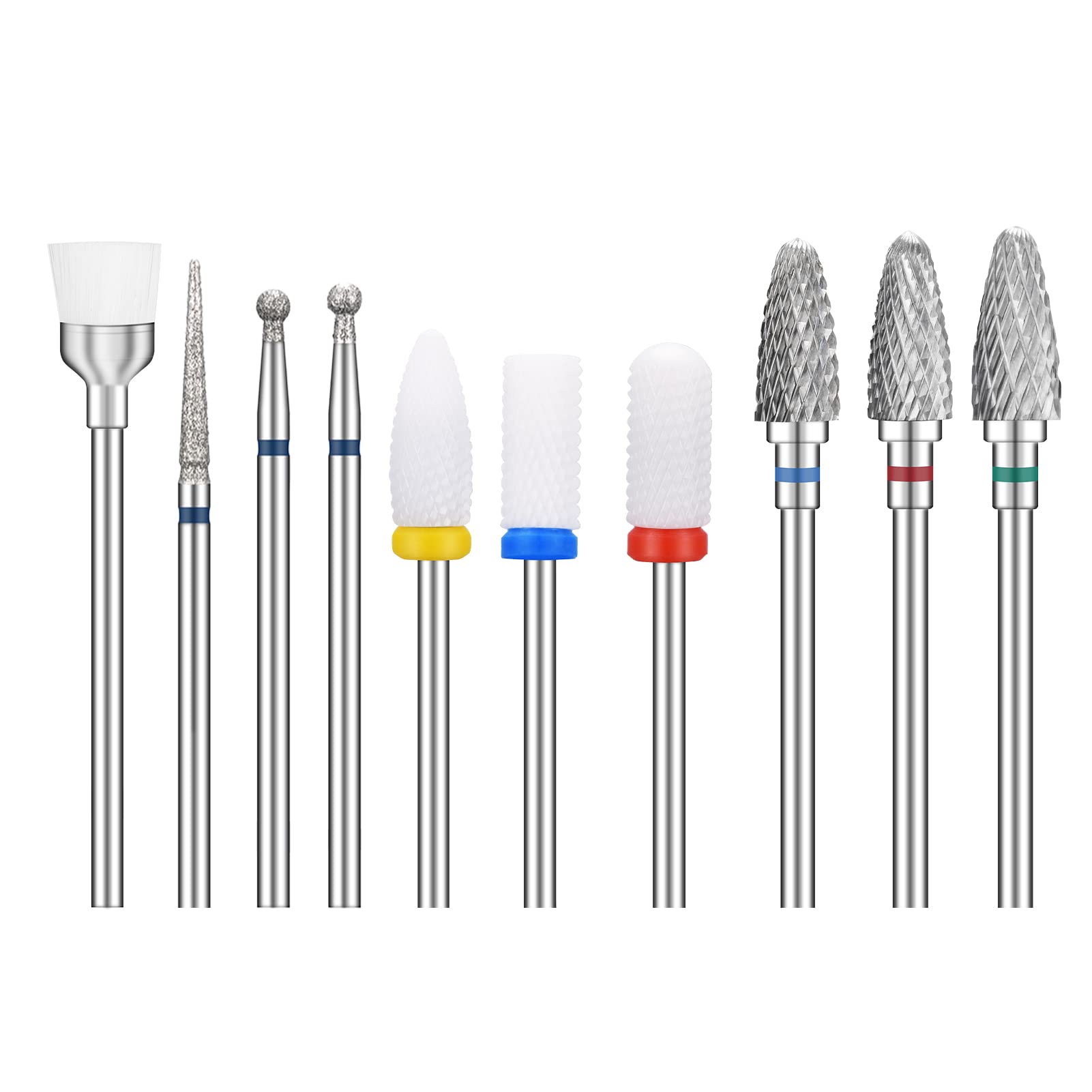 

Tungsten carbide and ceramic nail drill bit 10 piece acrylic nail drill stamped gel nail or acrylic nail cuticle nail drill bit shaft diameter set,