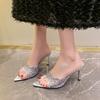 Fashion Women's Stiletto Sandals Summer New Pointy Open Toe Hollow-out Lace Anti-slip Wear-resistant High-heeled Slippers