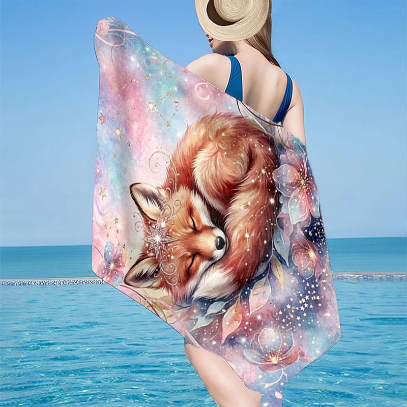 Fox Dreams In Space Beach Towel, Super Soft Microfiber, Gift for Her/Him, Birthday, for Pool, Beach, Travel, Home Decor Fan gifts