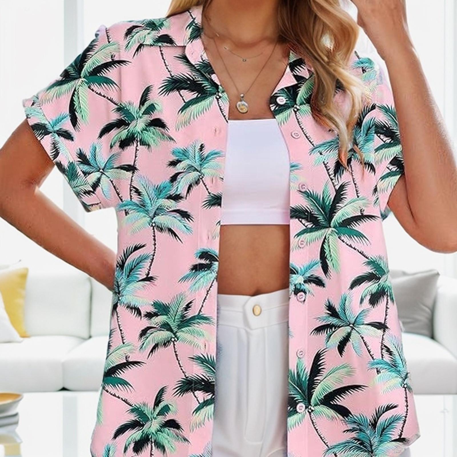 Wholesale Women s Beach Hawaiian Shirts Casual Holiday Printed Short Sleeved Shirt Tops New Loose Button Down Floral Shirts XL