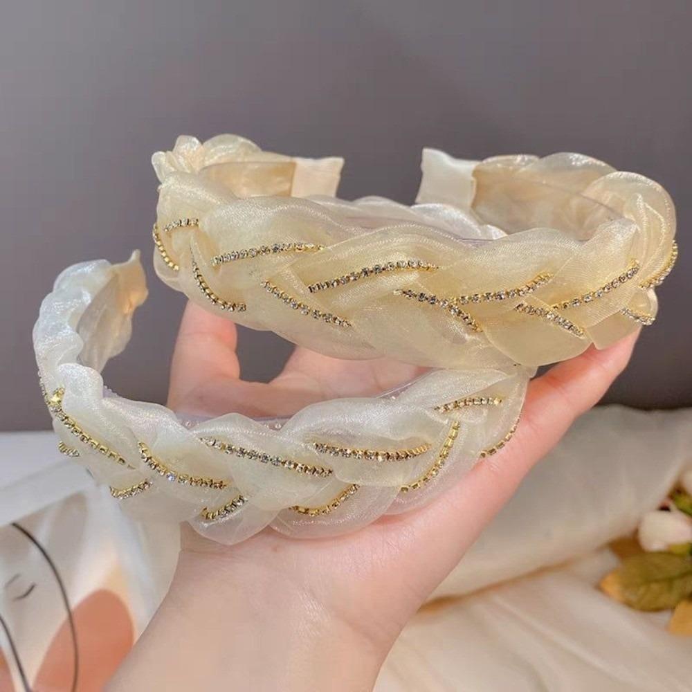 Non-Slip Organza Braided Headband Elegant High Cranial Top Headband  Women's Hair Accessories