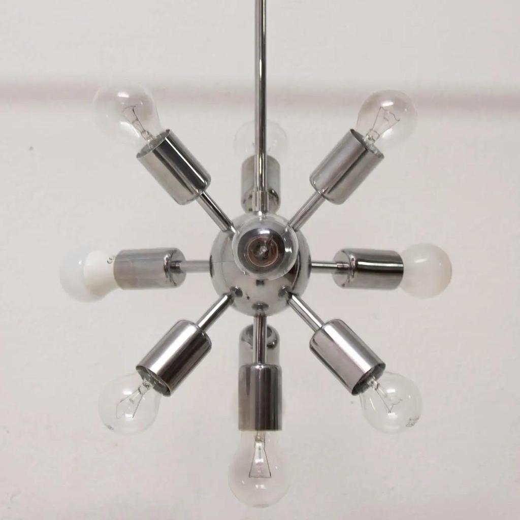 Midcentury Space Age Zehnarmiger Verchromter Kronleuchter Sputnik Kronleuchter Vintage Kunst Stilvolle Pendelleuchte