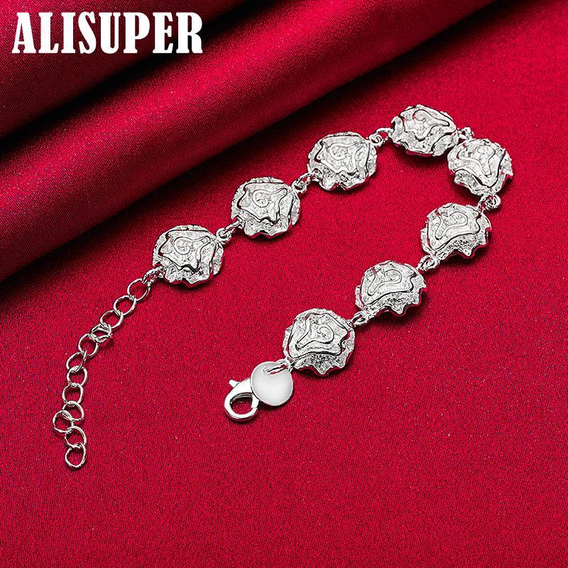925 Sterling Silber Rosenblüten-Kettenarmband-Schmuck