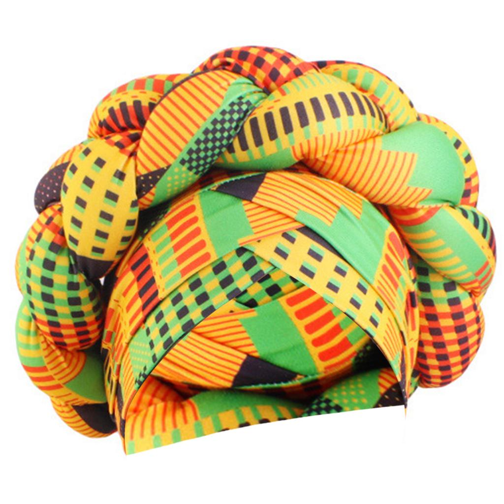 African Braided Headwrap High Skull Turban Cap Flower Printed Hijab Head Scarf for Music Festival Theme Event Oversized