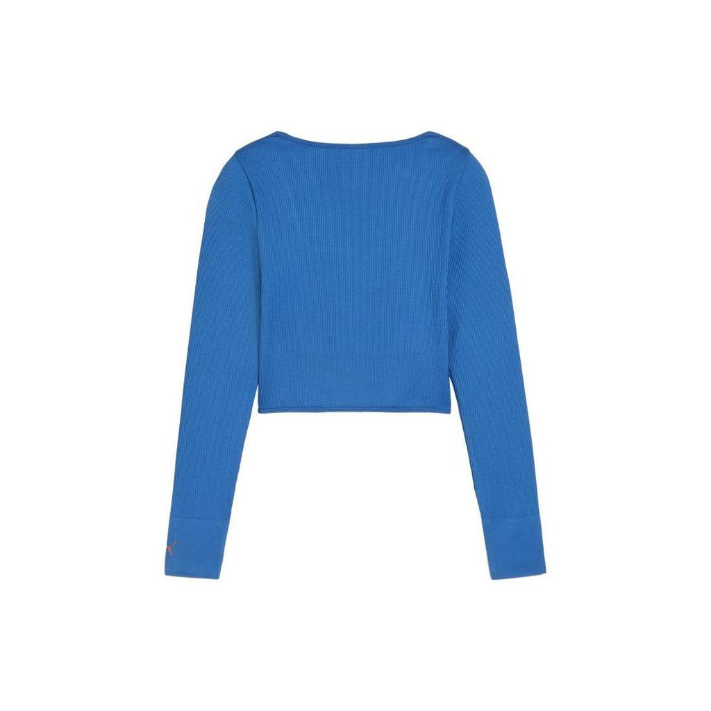 Puma Corset Long Sleeve Solid Color Casual Short Sports T-Shirt Women Tops Blue 625391-40