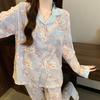 New Chinese Elegant Floral Pajamas Women'S Autumn Cloud Cotton Long-Sleeved High-End Loungewear Two-Piece Set