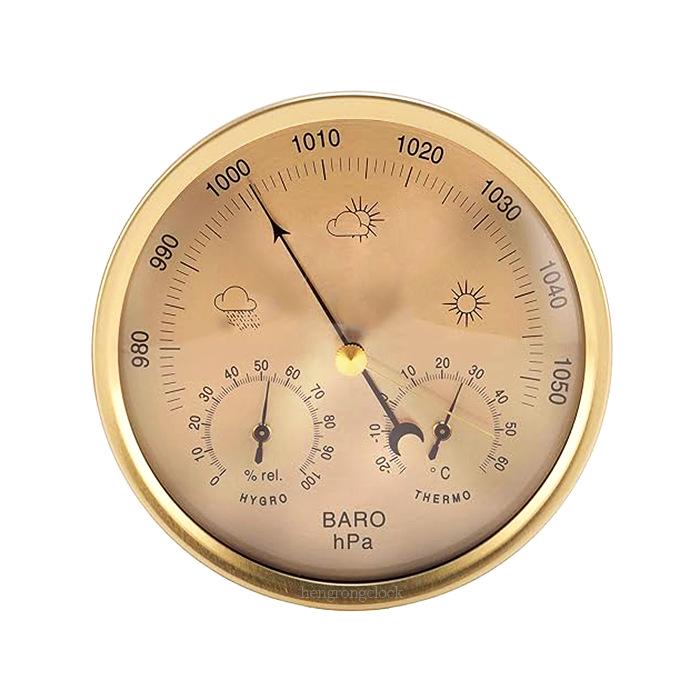 Metal Frame Barometer Clock with Weather Station and Sailing Pressure Gauge