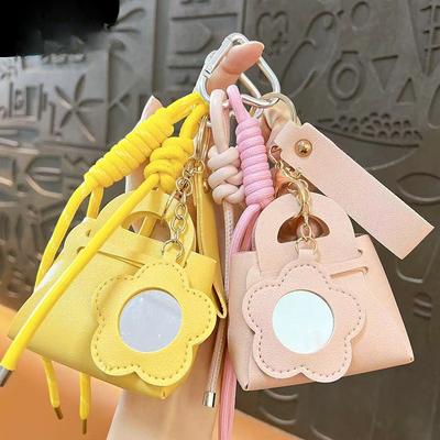 Creative New Leather Change Bag Keychain Exquisite Cute Flower Small Mirror Accessories Earphone Bag Pendant Wholesale