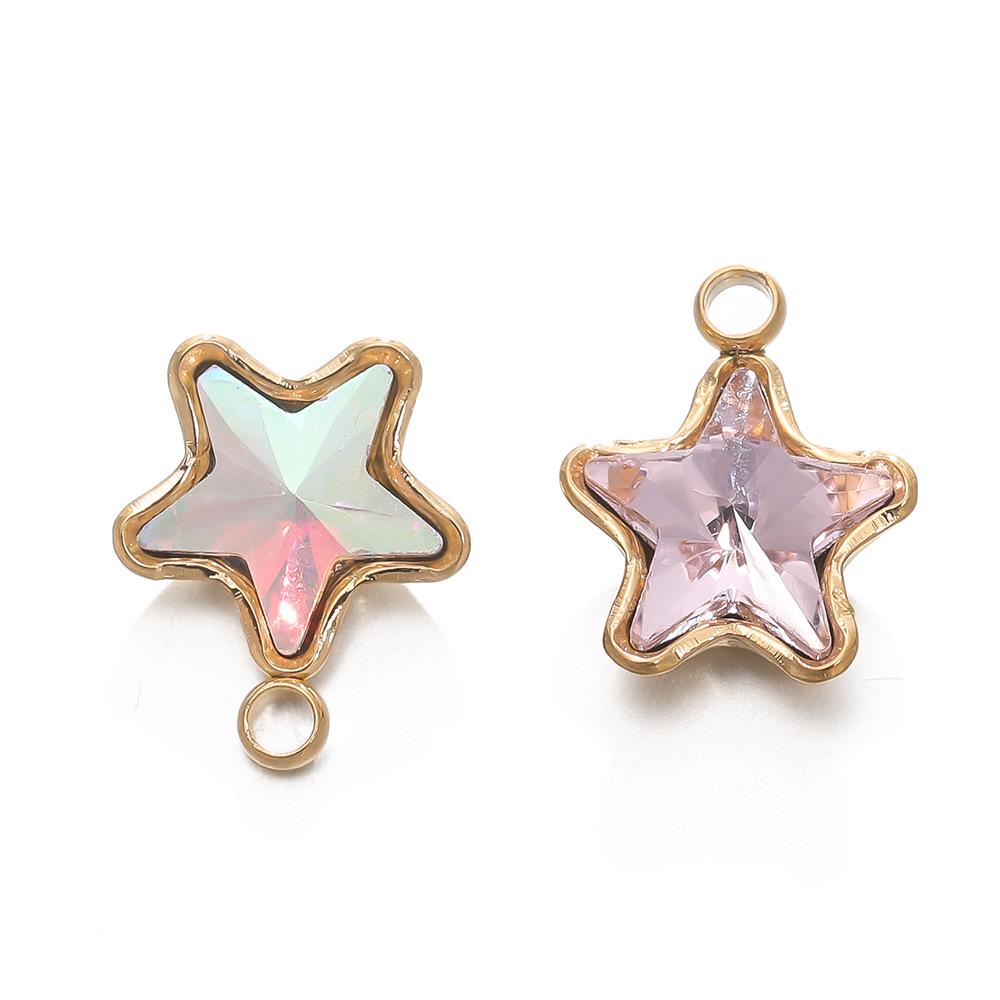 18k Gold-Plated Stainless Steel Star Pendant with Colorful Diamond-Accents - DIY Earring & Bracelet Jewelry Accessories