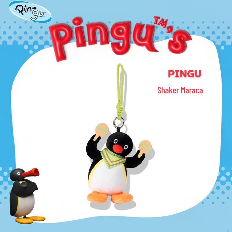 Genuine Pingu Penguin Head Tilt Plush Pendant - Cute Fish-Eating Backpack Charm