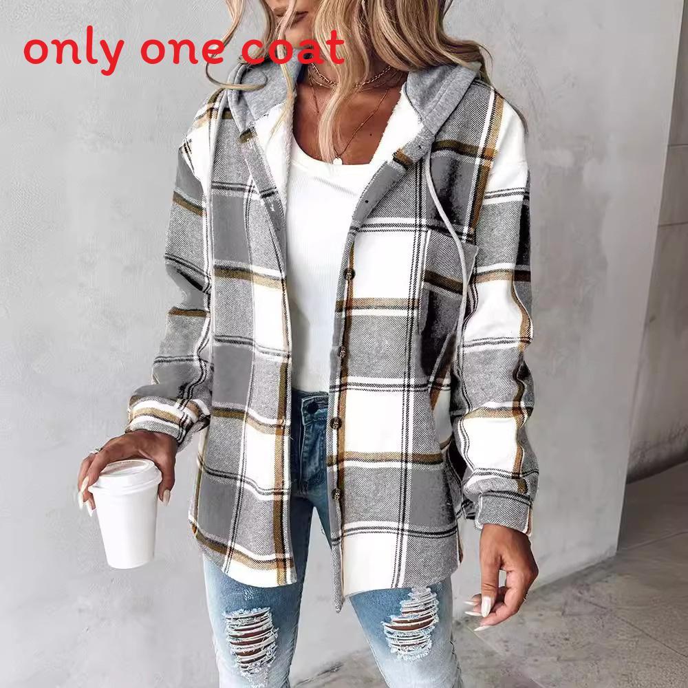 Womens Plaid Check Pattern Blend Coat With Hood For Casual Office Wear Spring