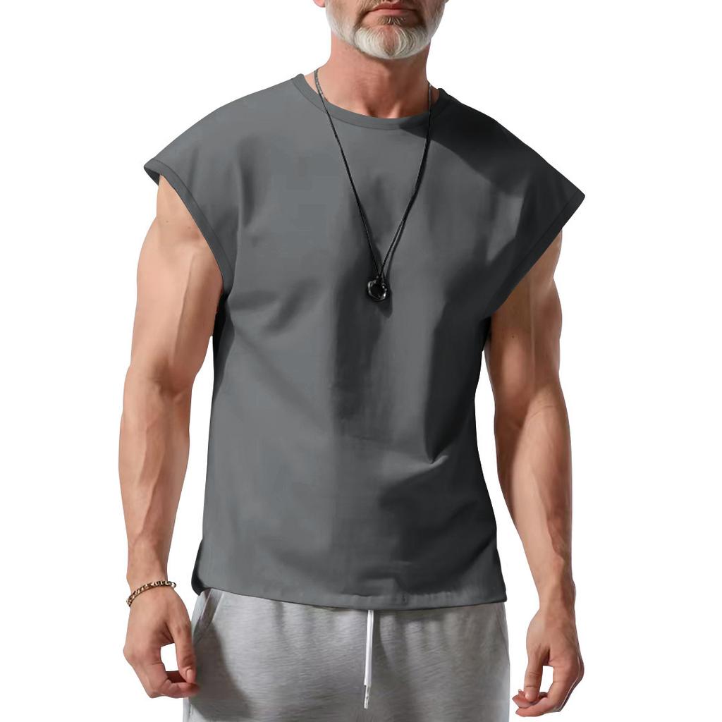 Herr sommar ny ärmlös t-shirt ungdom casual lös enfärgad tunn väst t-shirt herr