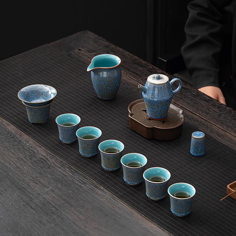 

Susu Ceramic National Gift Blue Gilt Silver Beauty Pot Kung Fu Tea Set