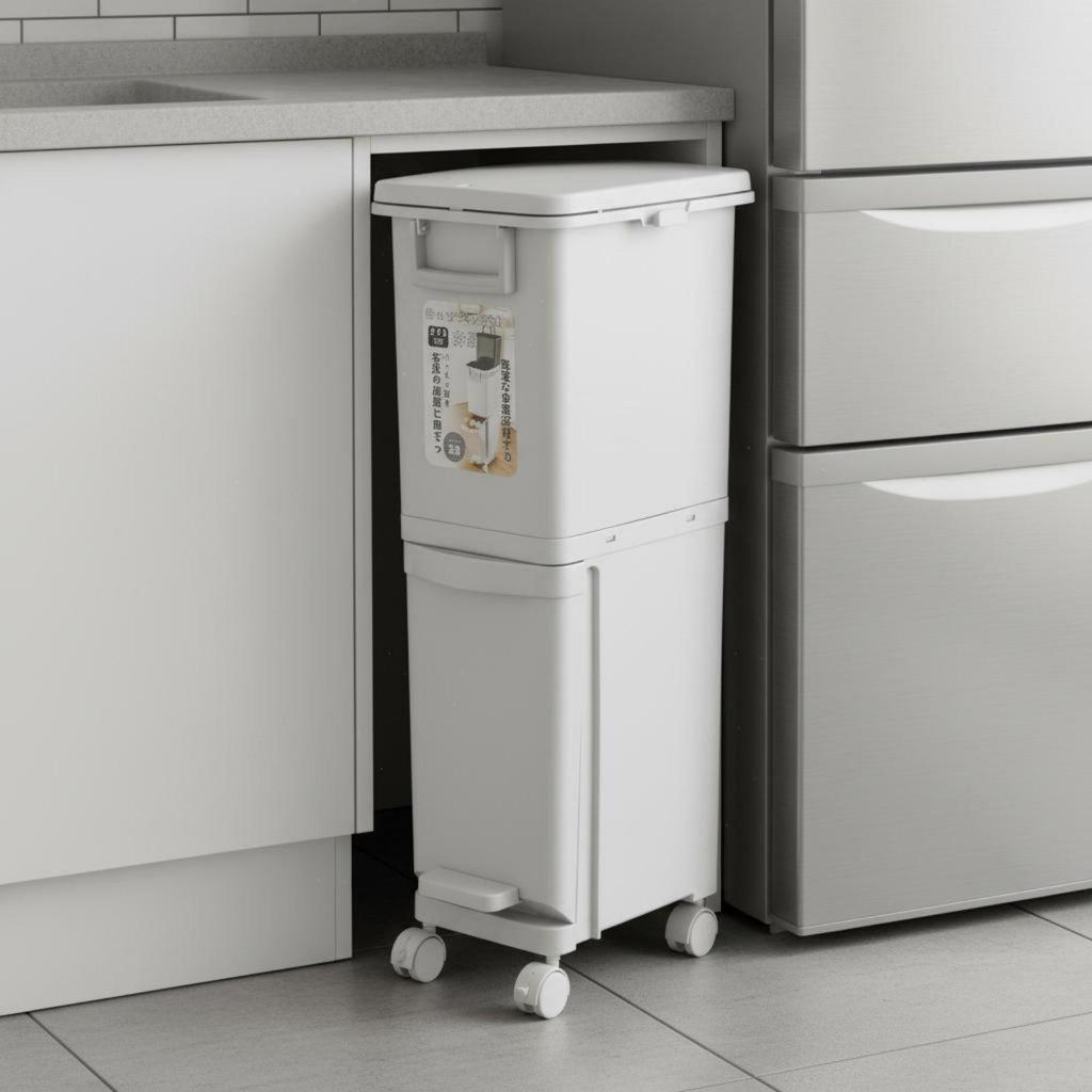 Wet Dry Separation Trash Bin With Wheels Slim Multi-Compartment Garbage Can
