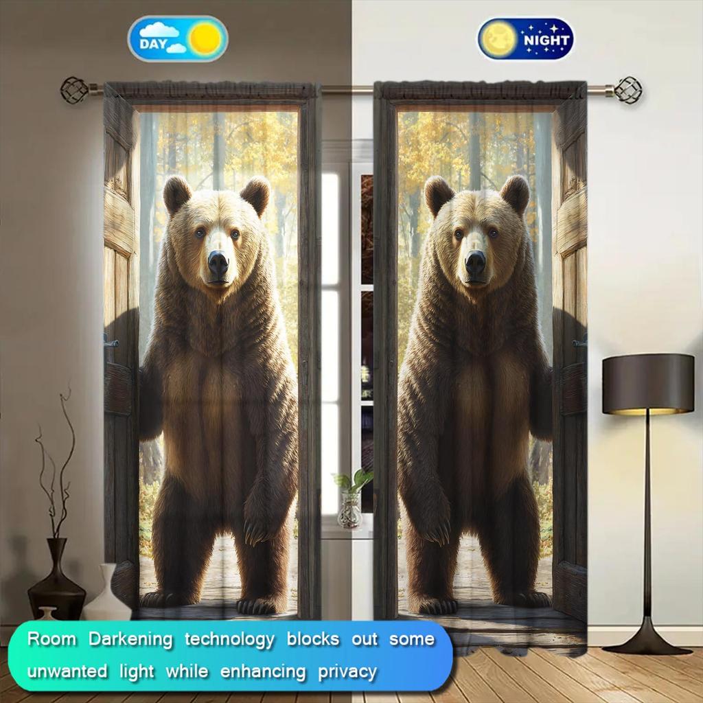 2-Panels Standing Brown Bear Semi Blackout Curtains   Half Blackout Suitable for Artistic Home Decorative Curtains