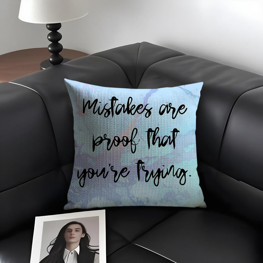 Encouraging Text Ins Cushion Cover Natural Linen Organic Fabric Double-Sided Printing Sofa Home Decor Gift Pillow Case