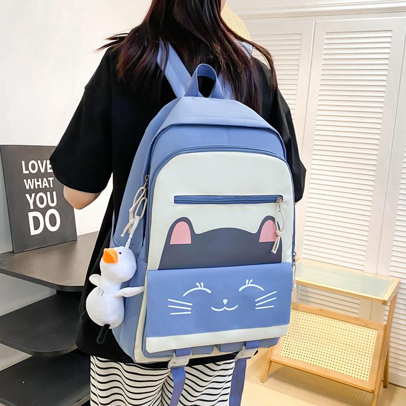 Five-piece backpack new fashion trend casual foreign style student schoolbag large capacity Korean version small fresh and cute