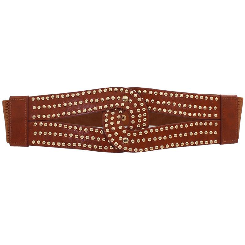 

Женский ремень Ретро дизайн с заклепками Эластичный пояс-корсет Украшение для юбки с пальто, Эластичный широкий пояс верблюд