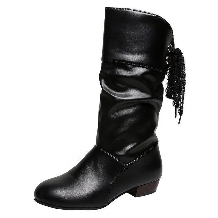 Fashion Black Pointed Toe Mid Calf Shoes Woman Comfortable and Elegant Fashion 2025 Cosplay Boot Work On Offer Half High Boots for Women