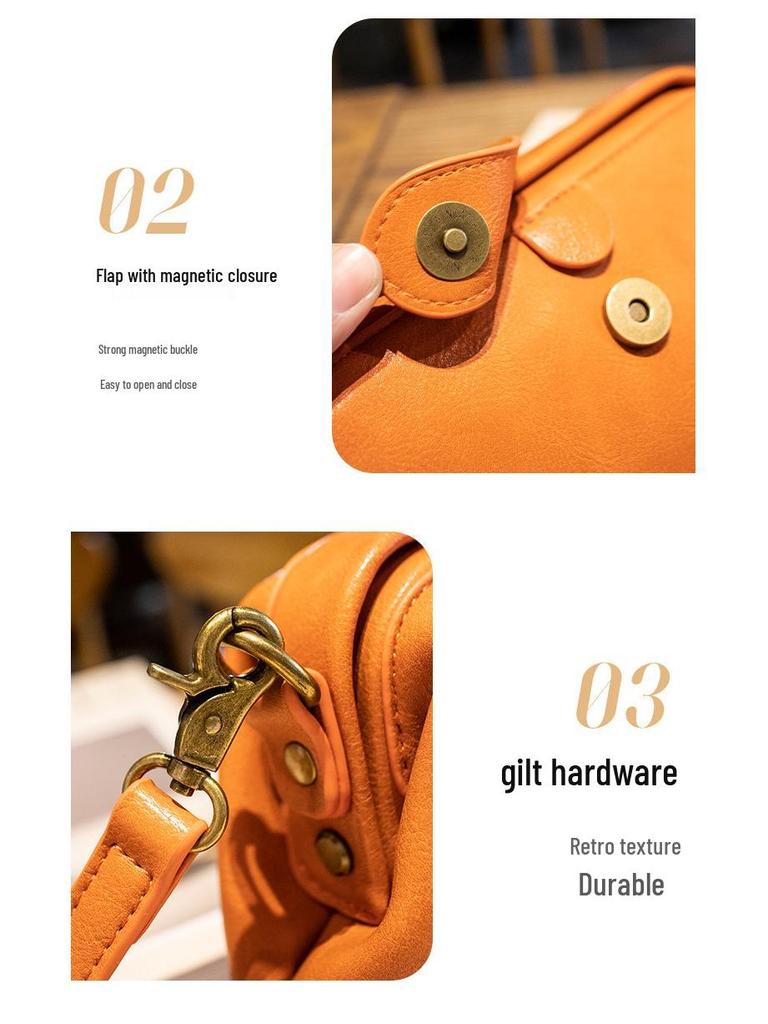 2025 Summer Women's Soft Leather Gold Shell Messenger Bag - Retro Style for Trendy Taiwanese Fashion