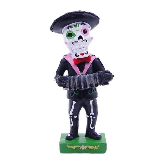 Black Mariachi Band Skeleton Statue Halloween Day of The Dead Skull Figurine Resin Collectible Folk Musician Players Ornament for Home Decor