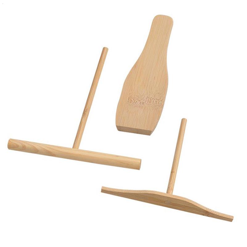 3Pcs Wooden Rake Round Batter Pancake Crepe Spreader Home Kitchen Tool