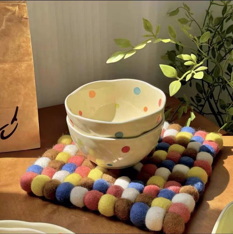 ZISIZ Polka Dot Ceramic Rice Bowl