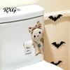 Creative Halloween Wall Murals Bathroom Sticker, Cute Ghost Witch Cat Toilet Decal, Spooky Pattern Decor Skeleton Are You Pooping Sticker for Humorous