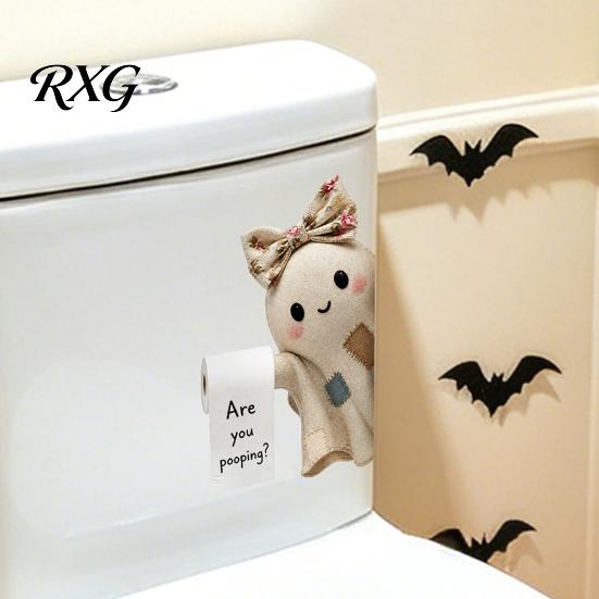 Creative Halloween Wall Murals Bathroom Sticker, Cute Ghost Witch Cat Toilet Decal, Spooky Pattern Decor Skeleton Are You Pooping Sticker for Humorous