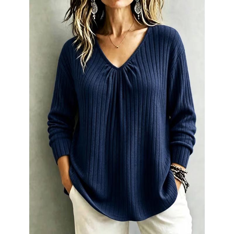 Women S Loose V Neck Long Sleeve Pullover Knit T Shirt