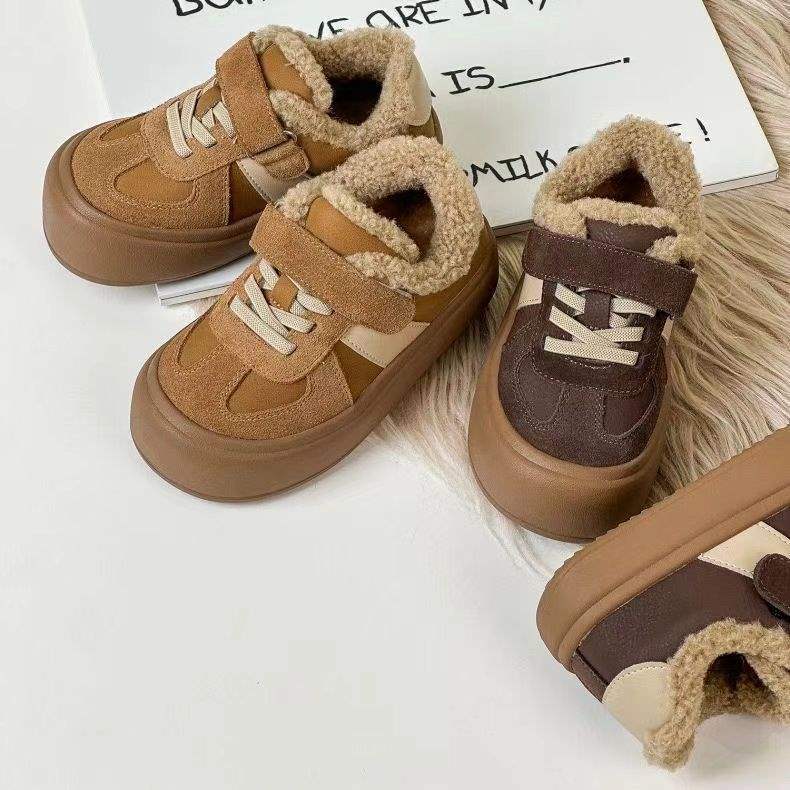 Children's Two-cotton Lamb Wool Sports Shoes 2025 Winter New Thick-soled Non-slip and Warm German Training Cotton Shoes Are Versatile