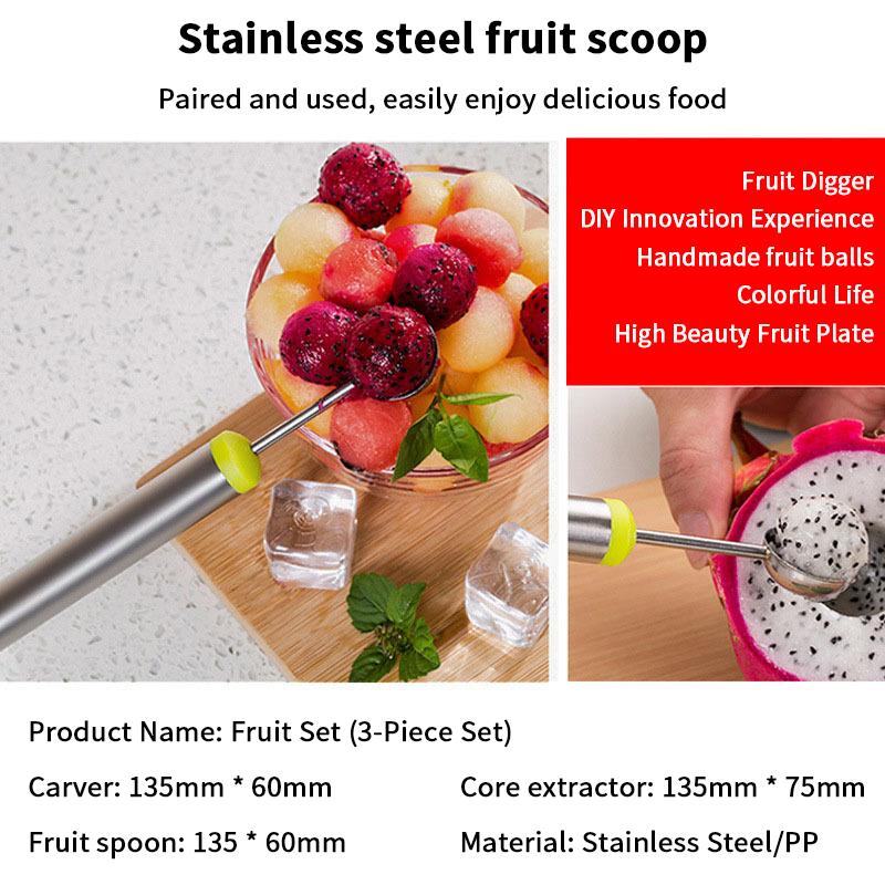 1Pcs Green 3 In 1 Fruit Cutter Scoop Carving Knife Fruit Dig Pulp Separator Fruit Platter Kitchen Gadgets Acces