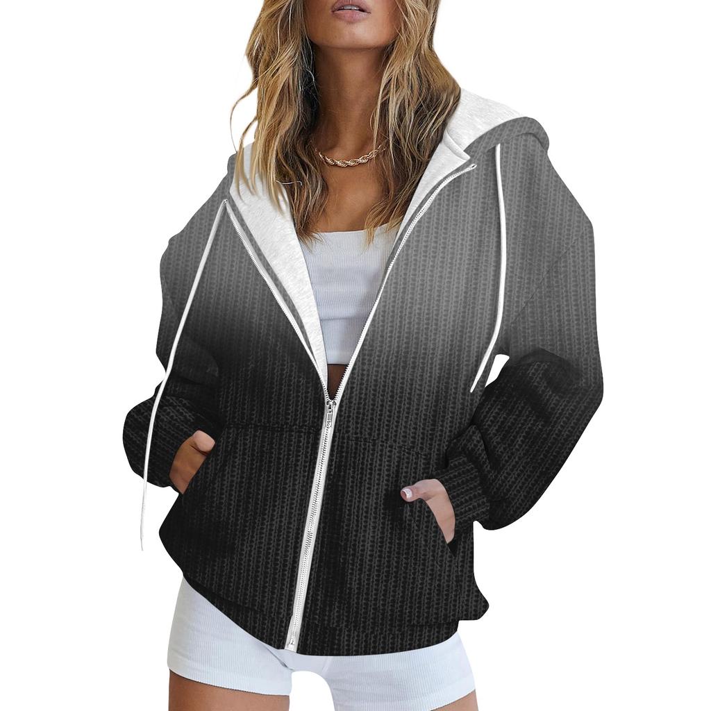 Women's Fashion Jacket Casual Printed Long-sleeved Hooded Cardigan Sweatshirts