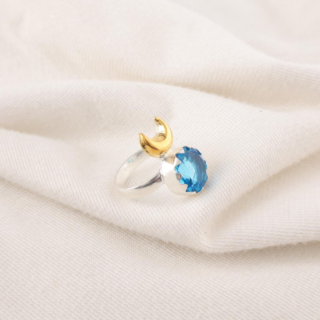 Natural Swiss Blue Topaz 925 Silver Statement Anniversary Engagement Gift Ring RR-58-7