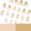 24 Pieces Almond Press On Nail Glossy Acrylic Nail With Gold Line Designs Nail Accesories Stick On Nail For Women Girls